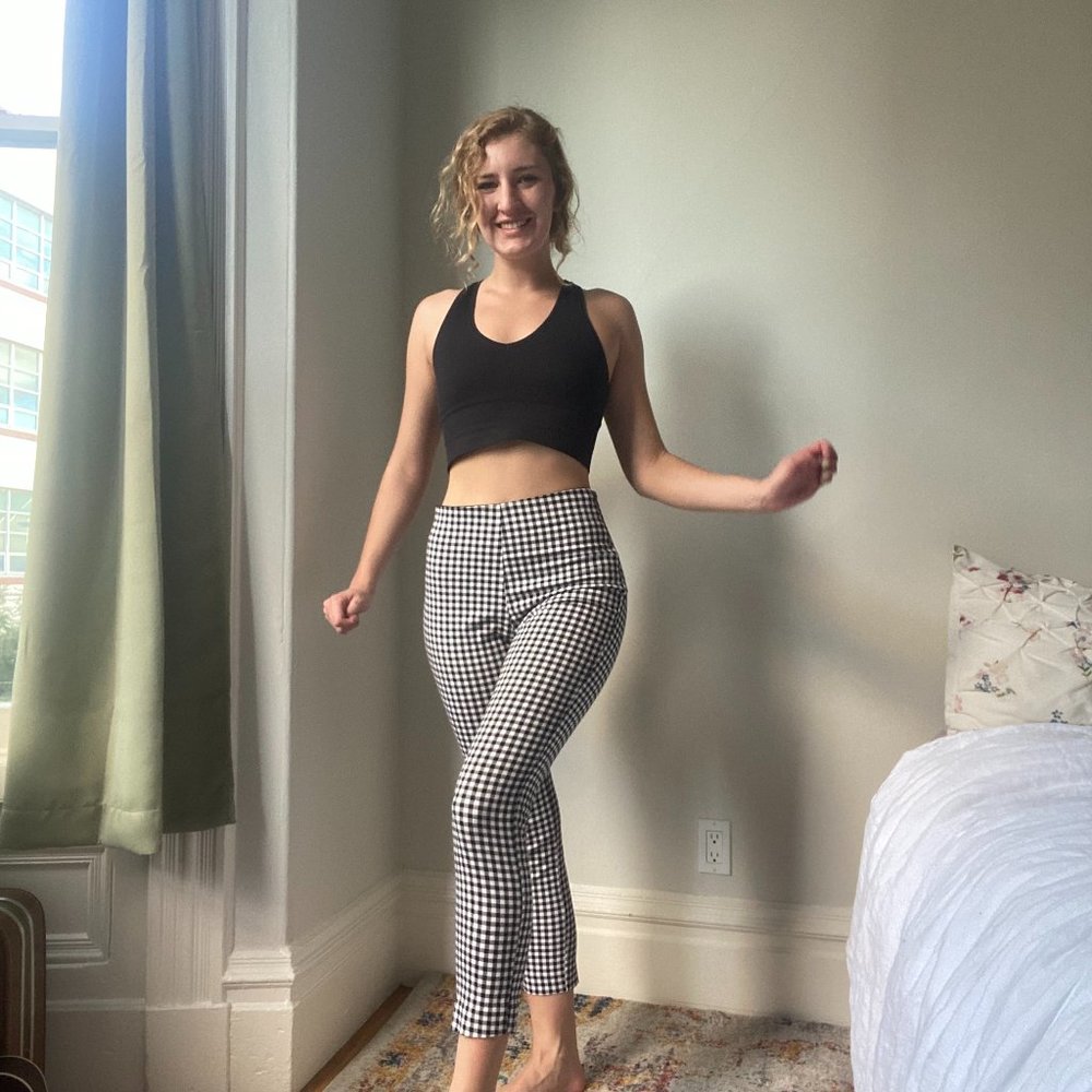 High-Waisted Skinny Black & White Check Ankle Pants Size 6